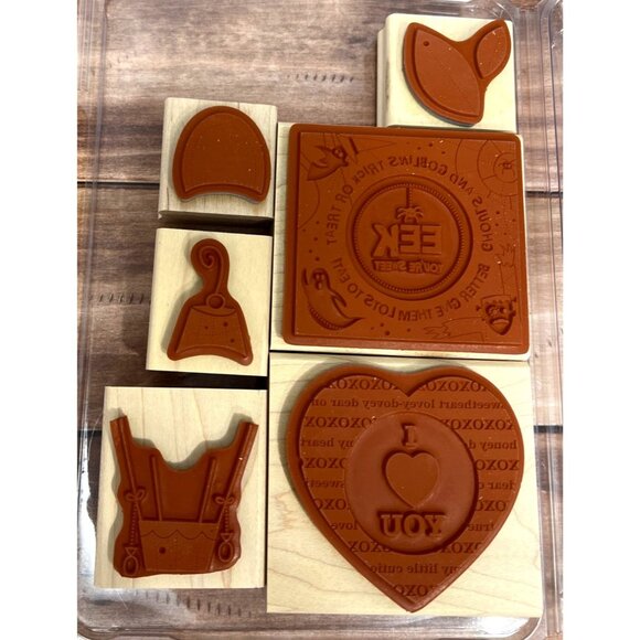 STAMPIN' UP! Sweet Centers Wood Rubber Stamp set Ghost Heart hot air balloon - Picture 5 of 5